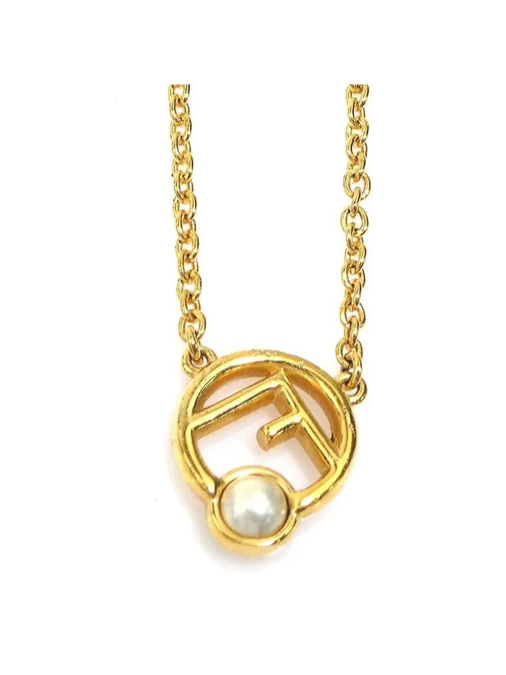 Auth Fendi Necklace Gold/White #302612F16B